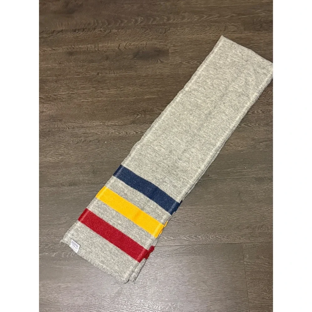 Faribault Woolen Mill Co Scarf Gray Wool Cotton Blend Multi Stripe Made in USA